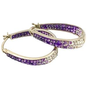 Silver Tone Purple Clear Crystal Drop Earrings